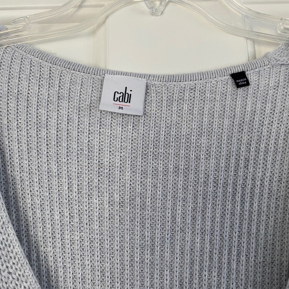 Cabi Cloud Gray DEEP V PULLOVER Ribbed Asymmetrical Side Zip Tunic Sweater M - Picture 7 of 9